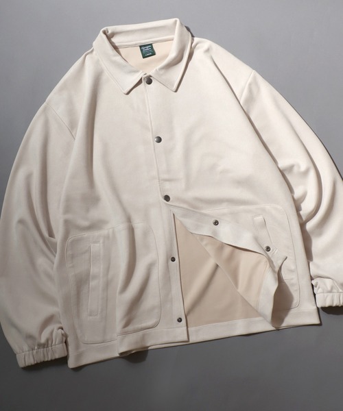 ANPAS(アンパス)の「Brushed Ponte Snap-Front Blouson / ブラッシュポンチスナップブルゾン コーチジャケット アウター メンズ 秋冬 スエードライク(ブルゾン・メンズ・アイボリー/チャコール/ブラウン・M/L)」の2枚目の写真