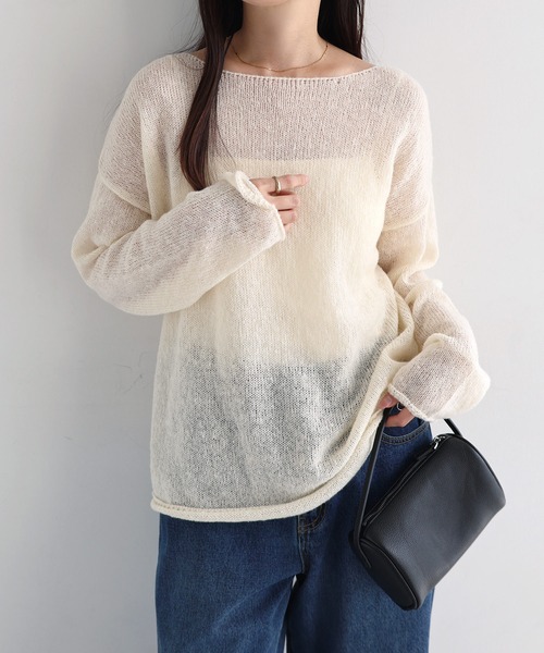 andme(アンドミー)の「モヘアタッチシアー長袖ニットトップス/ラップスカート【2点セット】(ニット/セーター・レディース・ブラウン/ブラック/アイボリー・M)」の14枚目の写真