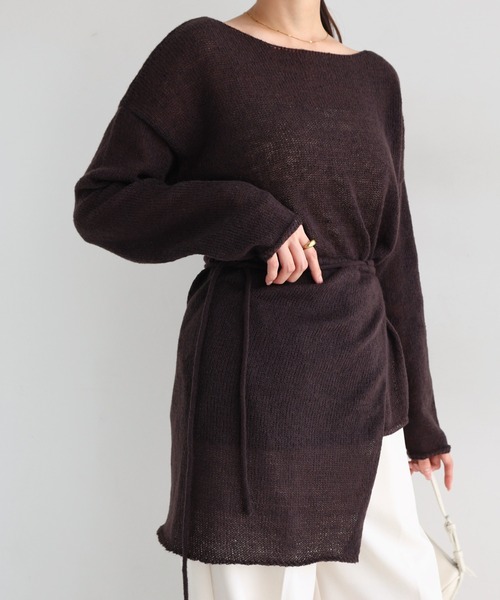 andme(アンドミー)の「モヘアタッチシアー長袖ニットトップス/ラップスカート【2点セット】(ニット/セーター・レディース・ブラウン/ブラック/アイボリー・M)」の5枚目の写真