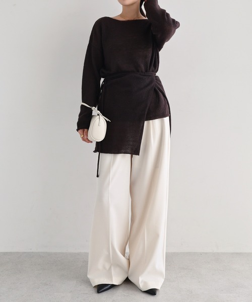 andme(アンドミー)の「モヘアタッチシアー長袖ニットトップス/ラップスカート【2点セット】(ニット/セーター・レディース・ブラウン/ブラック/アイボリー・M)」の7枚目の写真