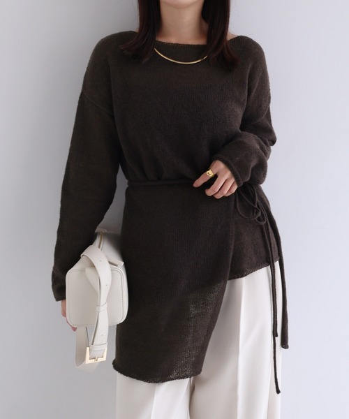 andme(アンドミー)の「モヘアタッチシアー長袖ニットトップス/ラップスカート【2点セット】(ニット/セーター・レディース・ブラウン/ブラック/アイボリー・M)」の9枚目の写真