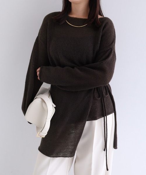 andme(アンドミー)の「モヘアタッチシアー長袖ニットトップス/ラップスカート【2点セット】(ニット/セーター・レディース・ブラウン/ブラック/アイボリー・M)」の11枚目の写真