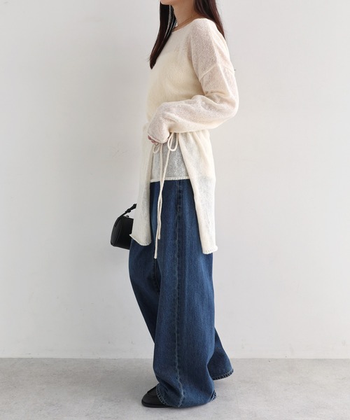 andme(アンドミー)の「モヘアタッチシアー長袖ニットトップス/ラップスカート【2点セット】(ニット/セーター・レディース・ブラウン/ブラック/アイボリー・M)」の13枚目の写真