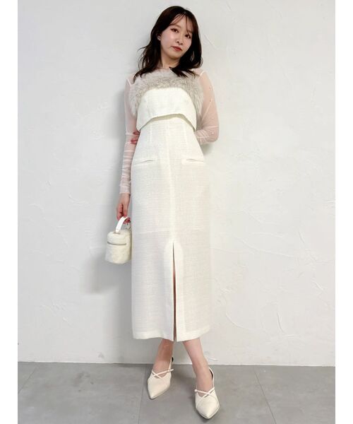 dazzlin(ダズリン)の「ファーライクレイヤードキャミワンピース(ワンピース・レディース・モカ/ピンク/アイボリー・MEDIUM/SMALL)」の7枚目の写真