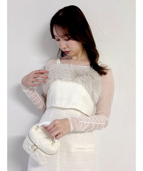 dazzlin(ダズリン)の「ファーライクレイヤードキャミワンピース(ワンピース・レディース・モカ/ピンク/アイボリー・MEDIUM/SMALL)」の9枚目の写真