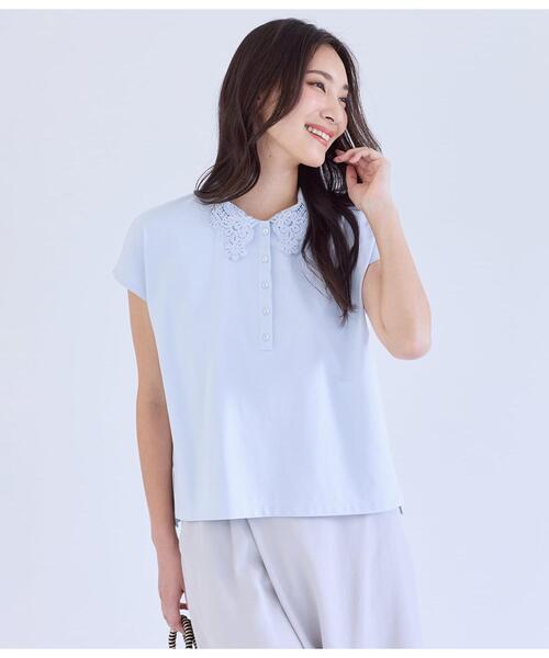 NEWYORKER（ニューヨーカー）の「【遮熱】プレーディング天竺 レース衿付き2WAYプルオーバー（Tシャツ/カットソー・レディース・サックスブルー/ブラック/ネイビー・LARGE/MEDIUM）」の3枚目の写真