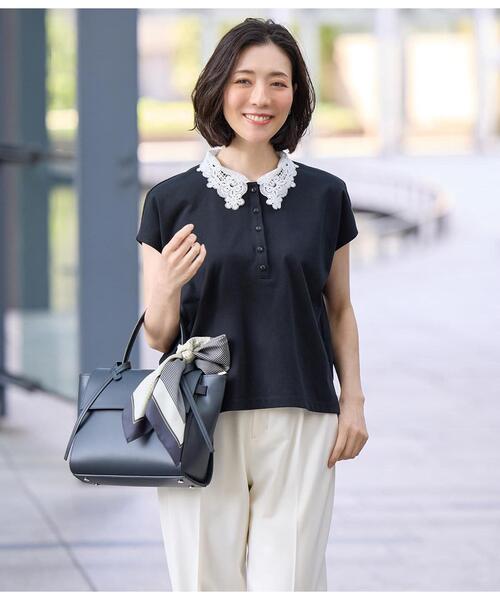 NEWYORKER(ニューヨーカー)の「【遮熱】プレーディング天竺 レース衿付き2WAYプルオーバー(Tシャツ/カットソー・レディース・サックスブルー/ブラック/ネイビー・LARGE/MEDIUM)」の16枚目の写真