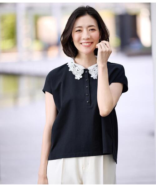 NEWYORKER(ニューヨーカー)の「【遮熱】プレーディング天竺 レース衿付き2WAYプルオーバー(Tシャツ/カットソー・レディース・サックスブルー/ブラック/ネイビー・LARGE/MEDIUM)」の15枚目の写真