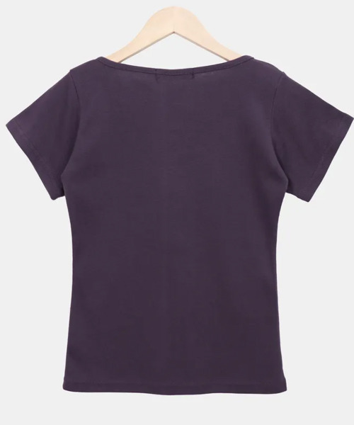 VIVID LADY（ビビッドレディー）の「ヘンリーネック 半袖Tシャツ（Tシャツ/カットソー・レディース・チャコールグレー/グレー/パープル/アイボリー/ネイビー/ブラック・FREE）」の17枚目の写真