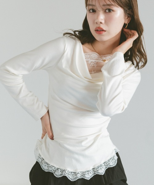 VANNIE U(ヴァニーユー)の「レースレイヤードドレープカットソー(Tシャツ/カットソー・レディース・アイボリー/ブラック・FREE)」の7枚目の写真
