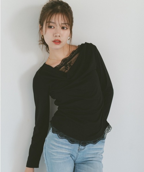 VANNIE U(ヴァニーユー)の「レースレイヤードドレープカットソー(Tシャツ/カットソー・レディース・アイボリー/ブラック・FREE)」の18枚目の写真