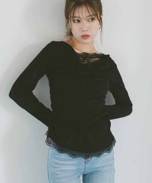 VANNIE U(ヴァニーユー)の「レースレイヤードドレープカットソー(Tシャツ/カットソー・レディース・アイボリー/ブラック・FREE)」の22枚目の写真