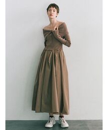 オフショルカラーニットドッキングワンピース