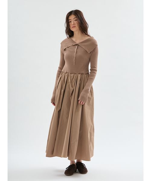 emmi(エミ)の「オフショルカラーニットドッキングワンピース(ワンピース・レディース・アイボリー/ベージュ/ブラック・1/0)」の11枚目の写真