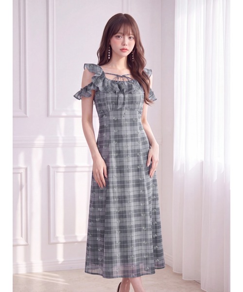 Suyunn（スユン）の「リボン付きチェック柄ラメリボンマーメイドワンピース（ワンピース・レディース・グレー/ブラウン・M）」の3枚目の写真