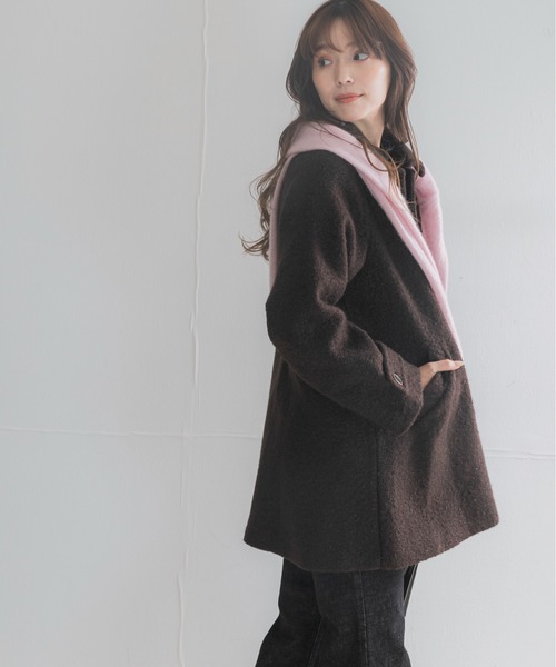 URBAN RESEARCH ROSSO WOMEN（アーバンリサーチ　ロッソ）の「ブークレステンカラーミドルコート（ステンカラーコート・レディース・ブラック/ブラウン・FREE）」の14枚目の写真