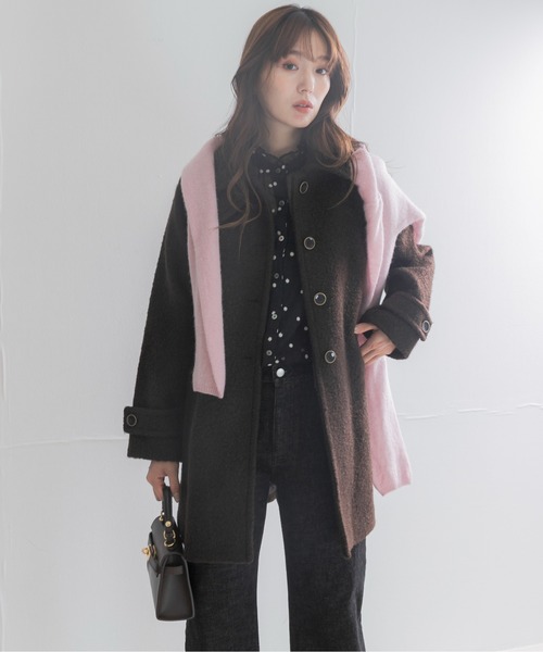 URBAN RESEARCH ROSSO WOMEN（アーバンリサーチ　ロッソ）の「ブークレステンカラーミドルコート（ステンカラーコート・レディース・ブラック/ブラウン・FREE）」の16枚目の写真