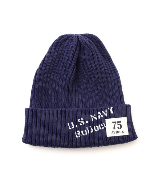 AVIREX(アヴィレックス)の「《NAVAL COLLECTION》SURPLUS STENCILPRINT COTTON KNITWATCH / サープラス ステンシルプリント コットン ニットワッチ / AVIREX / アヴィレックス(ニットキャップ/ビーニー・メンズ・ネイビー/ブラック・FREE)」の2枚目の写真