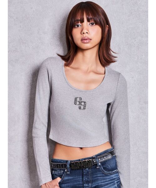 GYDA(ジェイダ)の「GGロゴラインストーンラメテレコ long sleeveトップス/ロンT(Tシャツ/カットソー・レディース・グレー/ブラック/オフホワイト・FREE)」の20枚目の写真