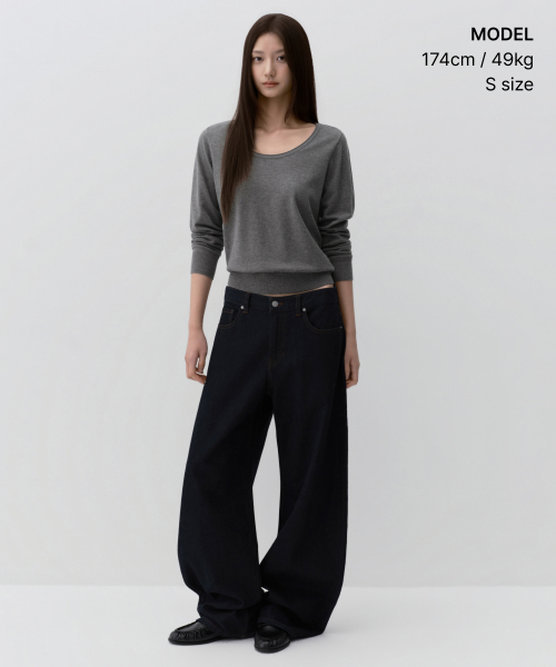 MUSINSA STANDARD WOMAN（ムシンサスタンダードウーマン）の「ウィメンズエッセンシャルスcoopネックニット[ミディアムグレー]（ニット/セーター・レディース・その他・MEDIUM/LARGE/X-SMALL/SMALL）」の2枚目の写真