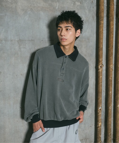 ILL'S(イルズ)の「裏毛 グランジ加工 ポロスウェット メンズ レディース ユニセックス(スウェット・メンズ・グレー/チャコールグレー・M/L)」の5枚目の写真