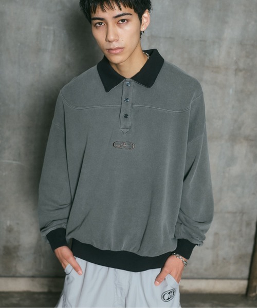 ILL'S(イルズ)の「裏毛 グランジ加工 ポロスウェット メンズ レディース ユニセックス(スウェット・メンズ・グレー/チャコールグレー・M/L)」の9枚目の写真