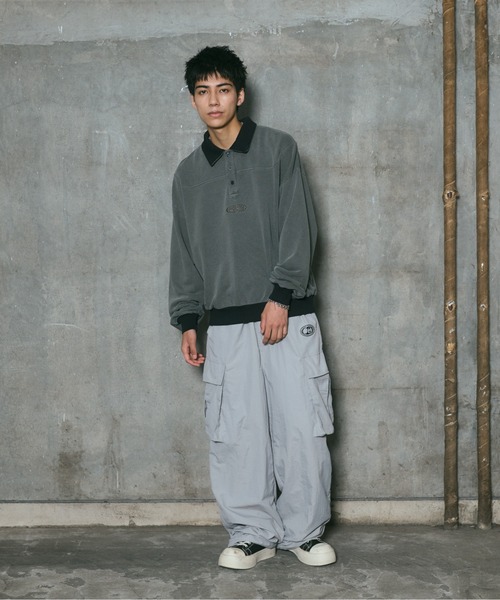 ILL'S(イルズ)の「裏毛 グランジ加工 ポロスウェット メンズ レディース ユニセックス(スウェット・メンズ・グレー/チャコールグレー・M/L)」の10枚目の写真