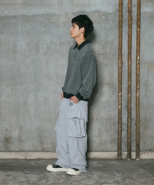 ILL'S(イルズ)の「裏毛 グランジ加工 ポロスウェット メンズ レディース ユニセックス(スウェット・メンズ・グレー/チャコールグレー・M/L)」の13枚目の写真