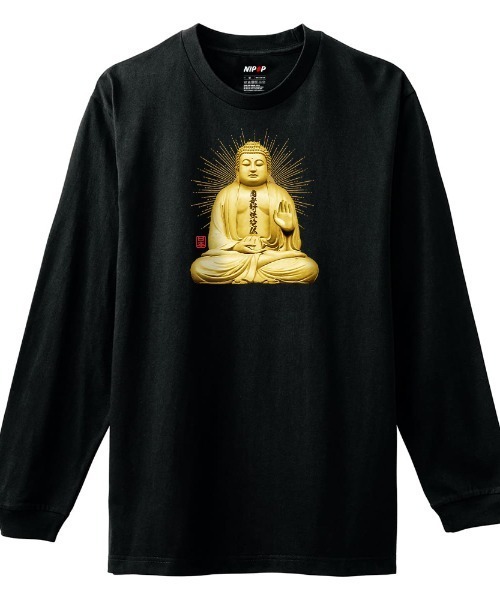 NIPOP(ニポップ)の「NIPOP(ニポップ) 長袖Tシャツ 仏 和 プリント インバウンド お土産 ロンT トップス メンズ ユニセックス(Tシャツ/カットソー・メンズ・ヘザーグレー/ホワイト/ブラック・XL/L/M)」の1枚目の写真