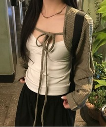 フロントリボン付きワッフルボレロ
