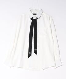 Rose Embroidery Tie-Detail Long-Sleeve Shirt /薔薇刺繍ネクタイ付き 長袖とろみシャツ きれいめ メンズ トップス