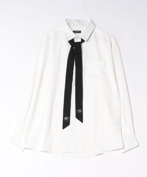 ANPAS(アンパス)の「Rose Embroidery Tie-Detail Long-Sleeve Shirt /薔薇刺繍ネクタイ付き 長袖とろみシャツ きれいめ メンズ トップス(シャツ/ブラウス・メンズ・ブルー/ワイン/ホワイト/ホワイト×ブラック・L/M)」の1枚目の写真