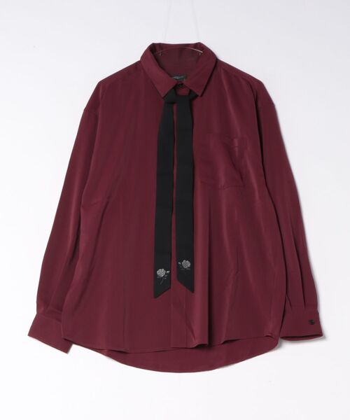 ANPAS(アンパス)の「Rose Embroidery Tie-Detail Long-Sleeve Shirt /薔薇刺繍ネクタイ付き 長袖とろみシャツ きれいめ メンズ トップス(シャツ/ブラウス・メンズ・ブルー/ワイン/ホワイト/ホワイト×ブラック・L/M)」の4枚目の写真