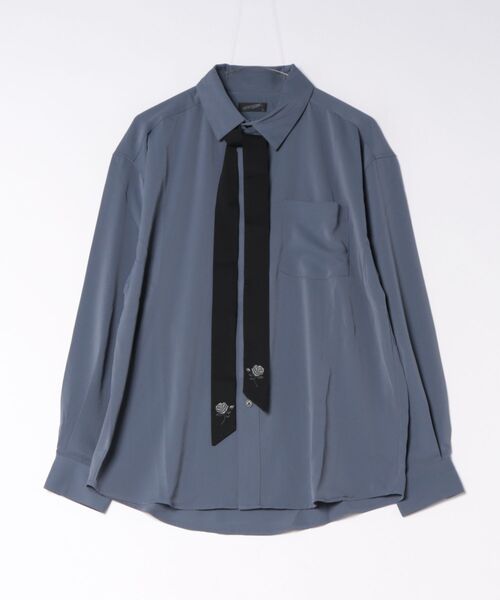 ANPAS(アンパス)の「Rose Embroidery Tie-Detail Long-Sleeve Shirt /薔薇刺繍ネクタイ付き 長袖とろみシャツ きれいめ メンズ トップス(シャツ/ブラウス・メンズ・ブルー/ワイン/ホワイト/ホワイト×ブラック・L/M)」の3枚目の写真