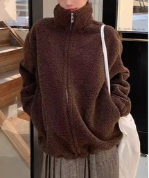 スタンドカラーボアジップブルゾン