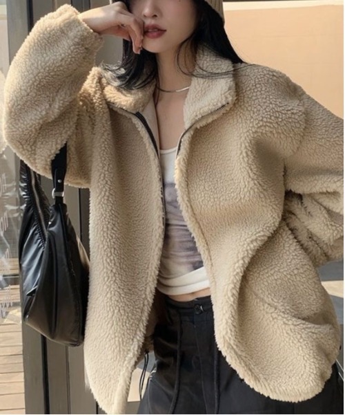 &soiree(アンドソワレ)の「スタンドカラーボアジップブルゾン(ブルゾン・レディース・ブラウン/アイボリー・SMALL/MEDIUM/LARGE/X-LARGE)」の1枚目の写真