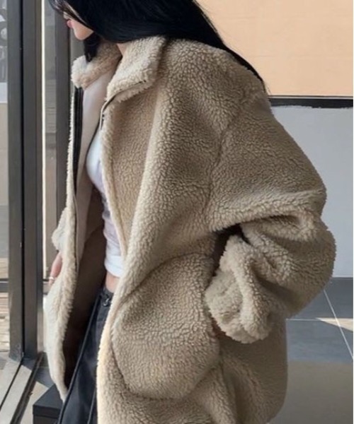 &soiree(アンドソワレ)の「スタンドカラーボアジップブルゾン(ブルゾン・レディース・ブラウン/アイボリー・SMALL/MEDIUM/LARGE/X-LARGE)」の3枚目の写真