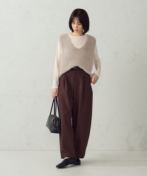 COMME CA ISM(コムサイズム)の「ポリエステルシャーリング 2WAYクルーネックカットソー(Tシャツ/カットソー・レディース・ブラック/グレー/アイボリー・L/M)」の4枚目の写真