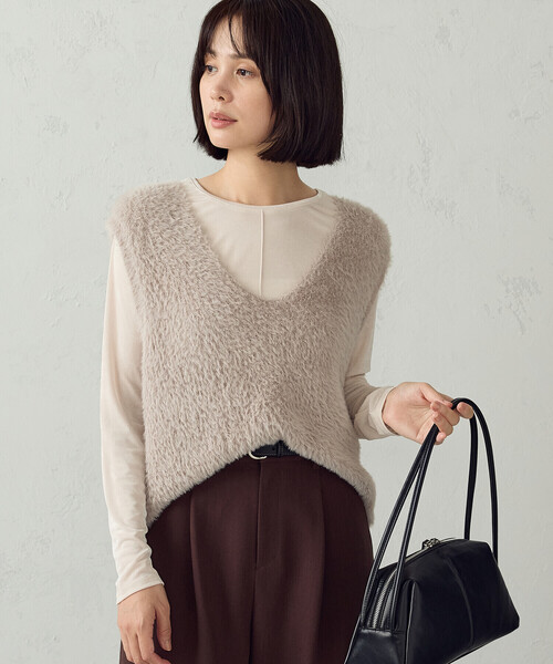 COMME CA ISM(コムサイズム)の「ポリエステルシャーリング 2WAYクルーネックカットソー(Tシャツ/カットソー・レディース・ブラック/グレー/アイボリー・L/M)」の6枚目の写真
