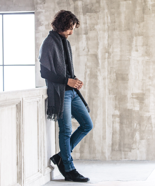 CAMBIO（カンビオ）の「mko4859 - パターン切り替え大判ストール（ストール/ショール・メンズ・ベージュ/ネイビー/ブラック/チャコール/グレー・FREE）」の15枚目の写真