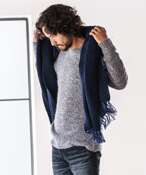 CAMBIO（カンビオ）の「mko4859 - パターン切り替え大判ストール（ストール/ショール・メンズ・ベージュ/ネイビー/ブラック/チャコール/グレー・FREE）」の17枚目の写真