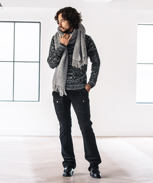 CAMBIO（カンビオ）の「mko4859 - パターン切り替え大判ストール（ストール/ショール・メンズ・ベージュ/ネイビー/ブラック/チャコール/グレー・FREE）」の18枚目の写真