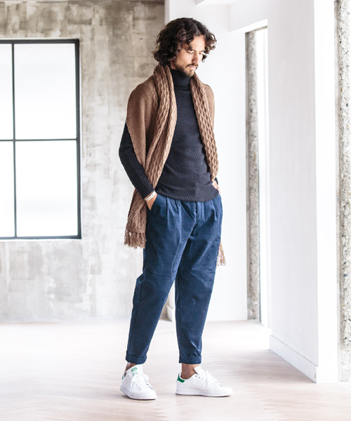 CAMBIO（カンビオ）の「mko4859 - パターン切り替え大判ストール（ストール/ショール・メンズ・ベージュ/ネイビー/ブラック/チャコール/グレー・FREE）」の19枚目の写真