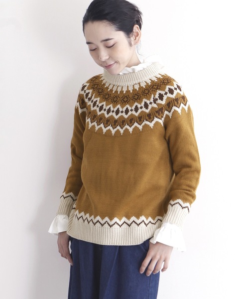 MERLOT(メルロー)の「ノルディック柄ラグランニットトップス4674(ニット/セーター・レディース・グレー/キャメル/ベージュ/ネイビー/オフホワイト/イエロー系その他/チャコールグレー・FREE)」の1枚目の写真