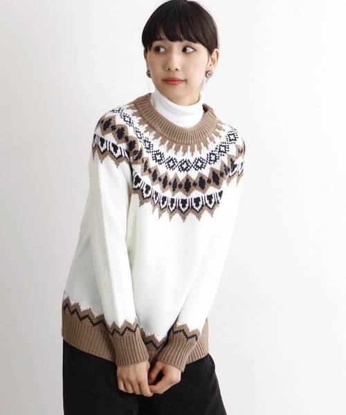 MERLOT(メルロー)の「ノルディック柄ラグランニットトップス4674(ニット/セーター・レディース・グレー/キャメル/ベージュ/ネイビー/オフホワイト/イエロー系その他/チャコールグレー・FREE)」の2枚目の写真