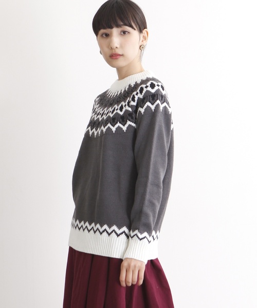 MERLOT(メルロー)の「ノルディック柄ラグランニットトップス4674(ニット/セーター・レディース・グレー/キャメル/ベージュ/ネイビー/オフホワイト/イエロー系その他/チャコールグレー・FREE)」の3枚目の写真