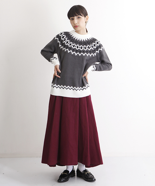 MERLOT(メルロー)の「ノルディック柄ラグランニットトップス4674(ニット/セーター・レディース・グレー/キャメル/ベージュ/ネイビー/オフホワイト/イエロー系その他/チャコールグレー・FREE)」の18枚目の写真