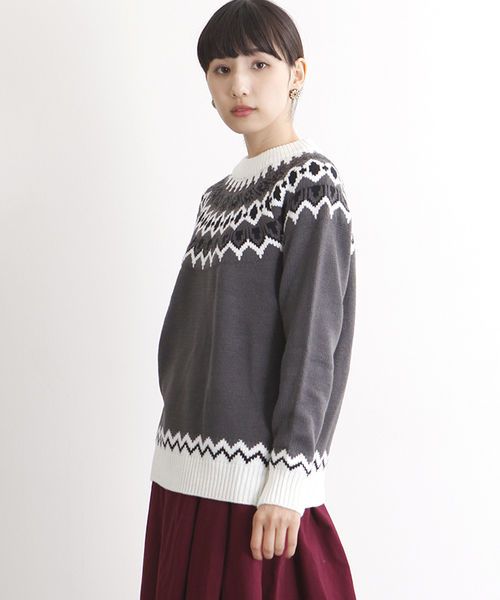 MERLOT(メルロー)の「ノルディック柄ラグランニットトップス4674(ニット/セーター・レディース・グレー/キャメル/ベージュ/ネイビー/オフホワイト/イエロー系その他/チャコールグレー・FREE)」の22枚目の写真