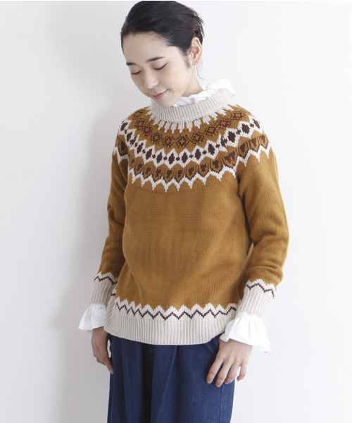 MERLOT(メルロー)の「ノルディック柄ラグランニットトップス4674(ニット/セーター・レディース・グレー/キャメル/ベージュ/ネイビー/オフホワイト/イエロー系その他/チャコールグレー・FREE)」の21枚目の写真