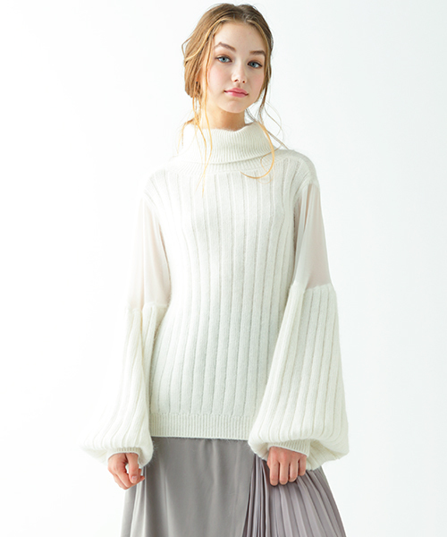 MICOAMERI(ミコアメリ)の「シースルーコンビタートルニット(ニット/セーター・レディース・グレー/ホワイト/ピンク・FREE)」の1枚目の写真